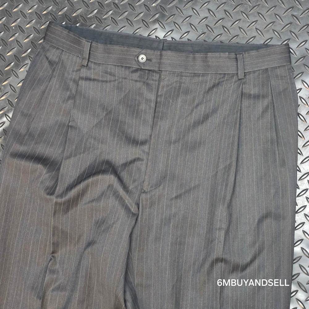 Pronto Uomo Couture Mens 41 Wool Pinstripe Pleated Cuffed Dress Pants Gray - Picture 11 of 15